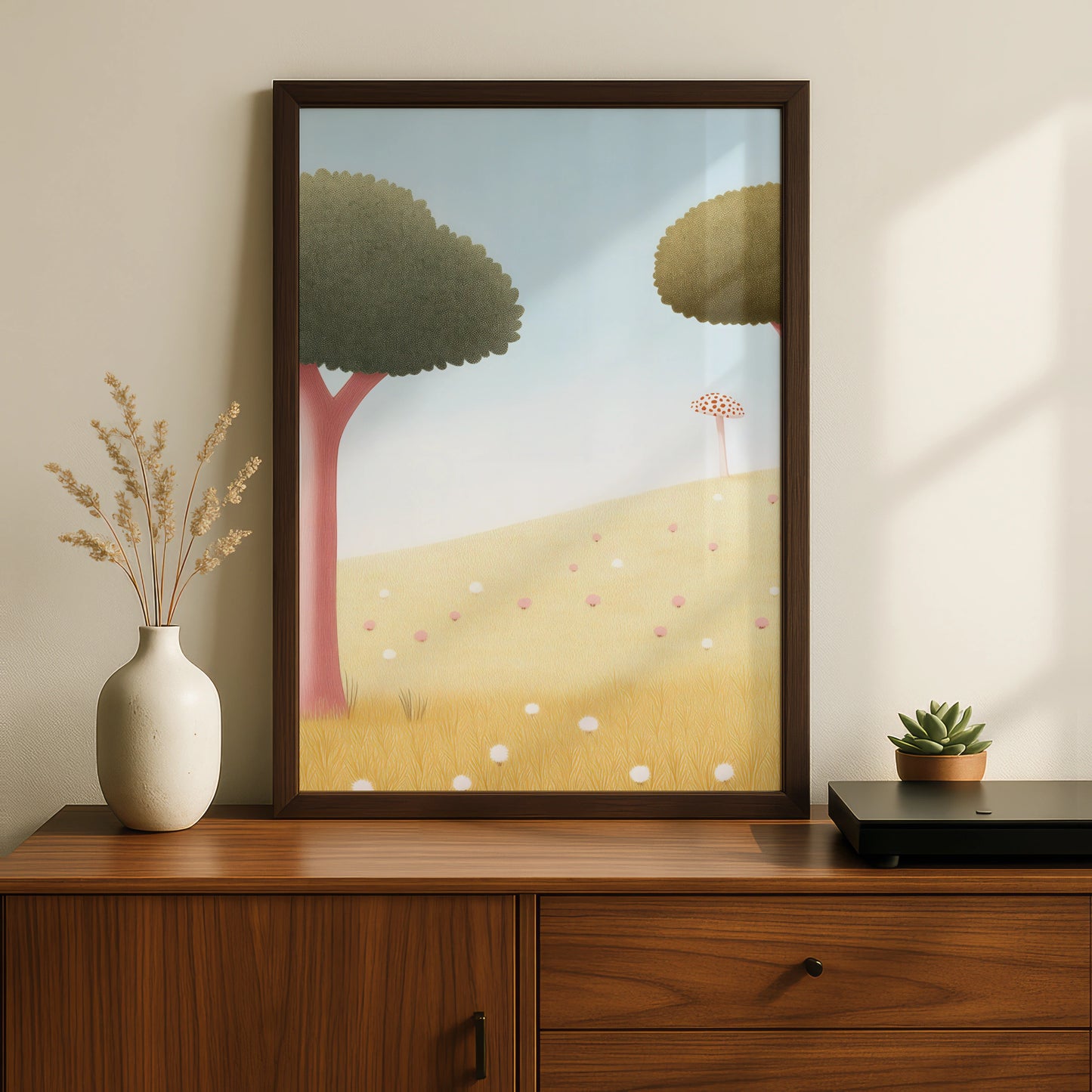 Nursery Wall Art Woodland Mushroom Print, Whimsical Trees Poster, Children's Room Decor