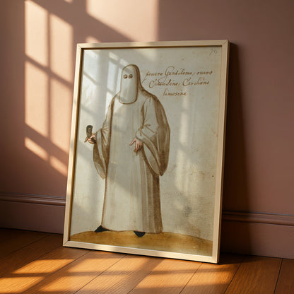 Halloween Ghost Figure Vintage Art Print, Antique Masked Figure Poster, Spooky Wall Art