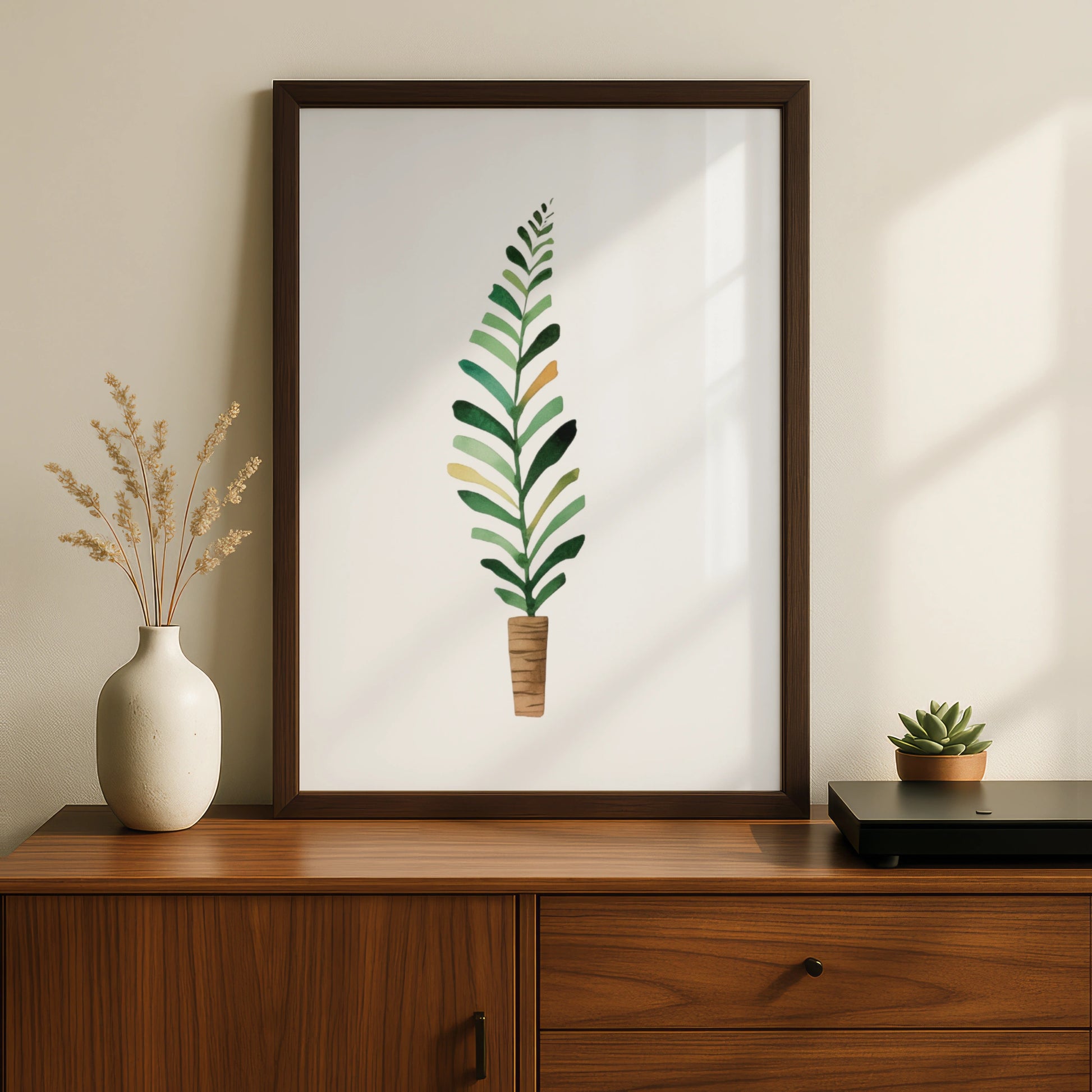 Nursery Wall Art Plant Poster, Watercolour Botanical Print, Green Leaf Baby Room Decor