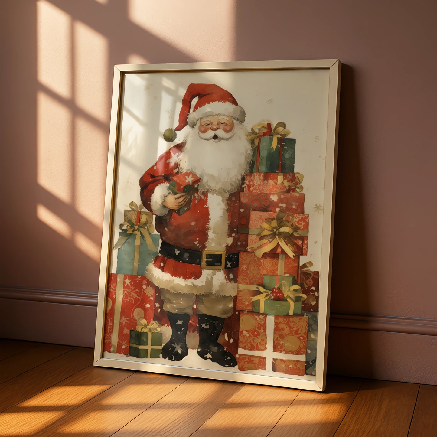 Santa Claus Christmas Poster, Vintage Father Christmas Wall Art, Festive Gifts Print