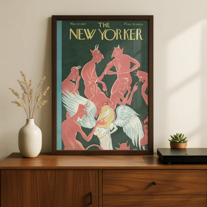 New Yorker Cover March 1927 Angel Devils Poster, Vintage Art Deco Wall Art Print