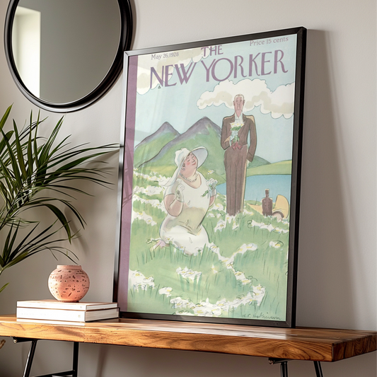 The New Yorker May 1928 Cover Poster, Vintage Wedding Daisy Field Wall Art Print