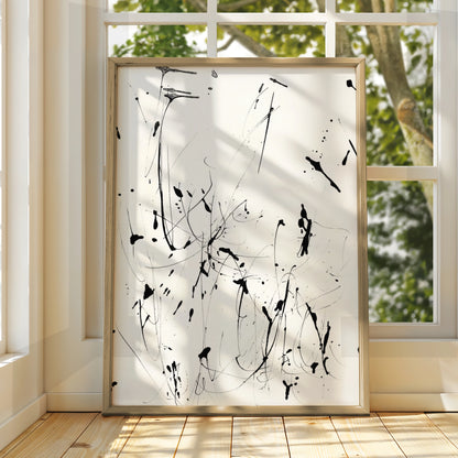 Black Ink Splatter Abstract Wall Art, Monochrome Poster, Modern Gallery Print