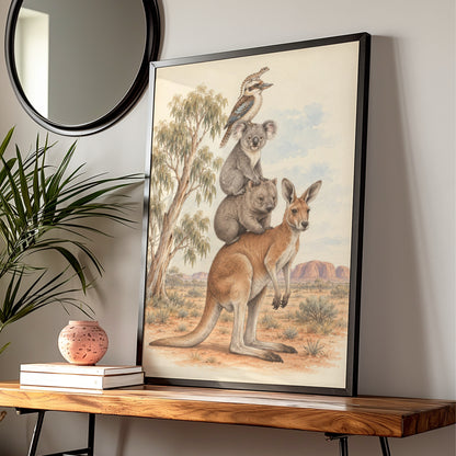 Australian Wildlife Stack Print, Kangaroo Koala Wombat Kookaburra, Outback Wall Art — Digital Download