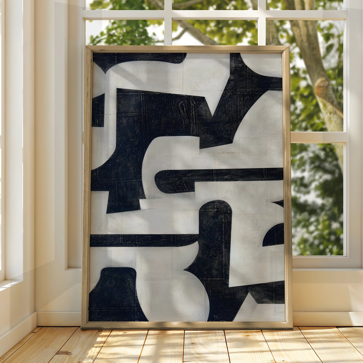 Monochrome Abstract Wall Art, Black and White Bold Shapes Print, Modern Gallery Poster
