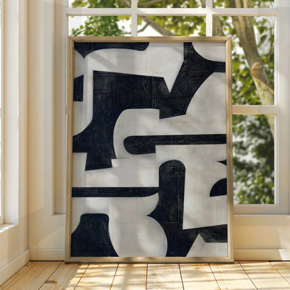 Monochrome Abstract Wall Art, Black and White Bold Shapes Print, Modern Gallery Poster