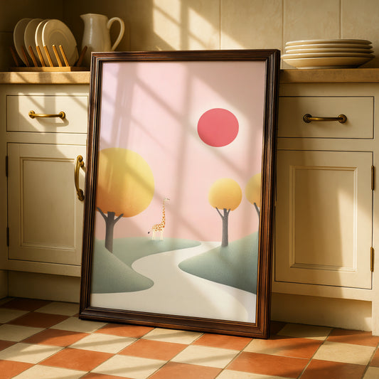 Giraffe Nursery Wall Art, Pink Safari Print, Baby Girl Room Poster, Kids Animal Decor