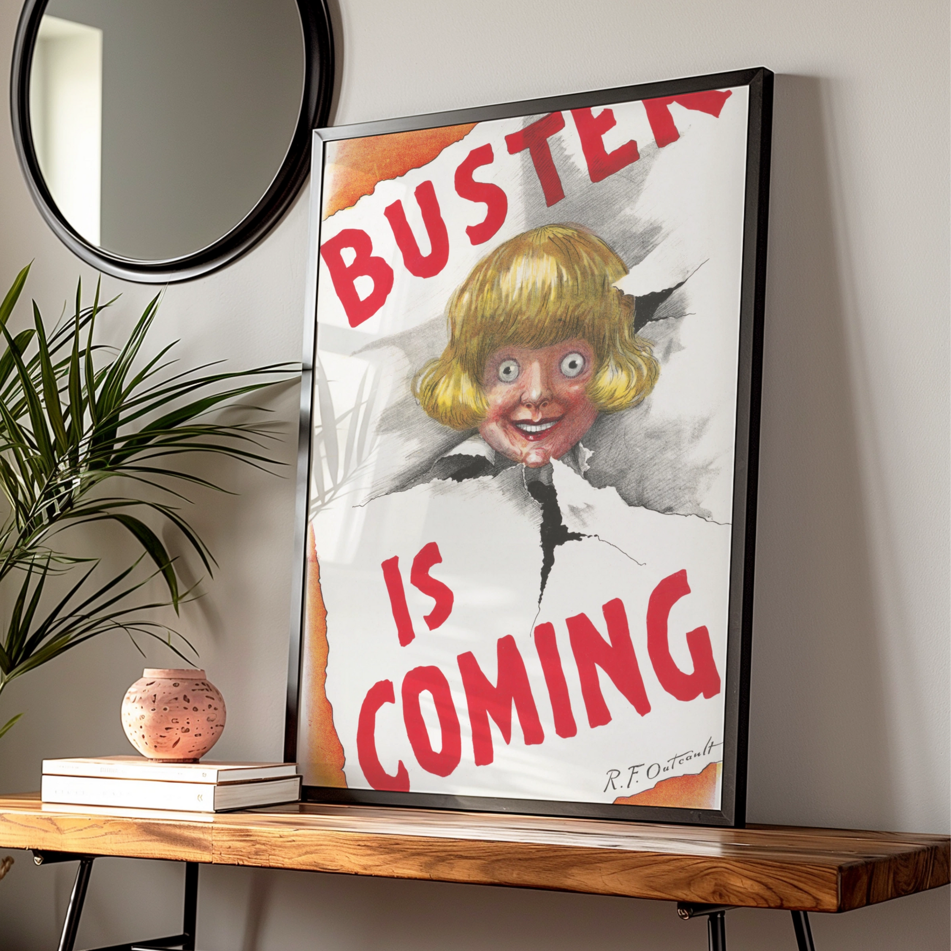 Buster Is Coming Creepy Doll Halloween Art Print, Vintage Horror Poster, Spooky Wall Art