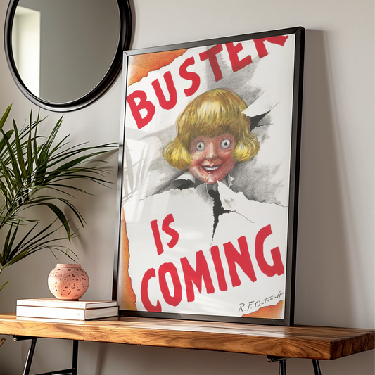 Buster Is Coming Creepy Doll Halloween Art Print, Vintage Horror Poster, Spooky Wall Art