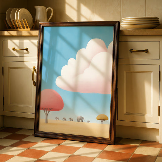 Elephant Nursery Wall Art, Pastel Safari Print, Baby Animal Poster, Kids Room Decor