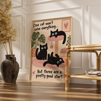 Three Black Cats Funny Poster