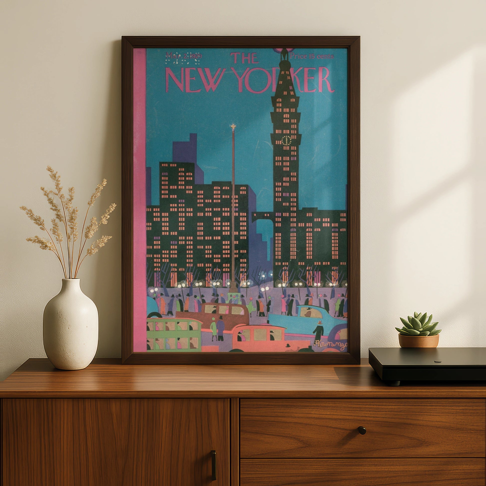New Yorker 1929 Cover Poster, Art Deco NYC Skyline, Vintage New York City Wall Art Print