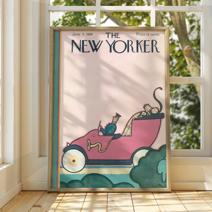 The New Yorker June 1926 Cover Art Poster, Vintage Pink Car Art Deco Print