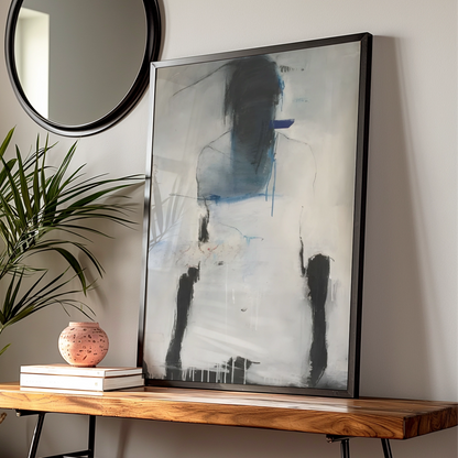 Abstract Figure Print, Monochrome Wall Art, Black White Blue Contemporary Poster, Modern Gallery — Digital Download