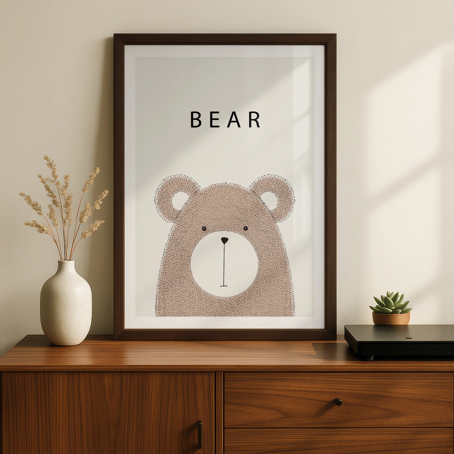 Bear Nursery Poster, Cute Animal Wall Art, Kids Room Print, Neutral Beige Decor