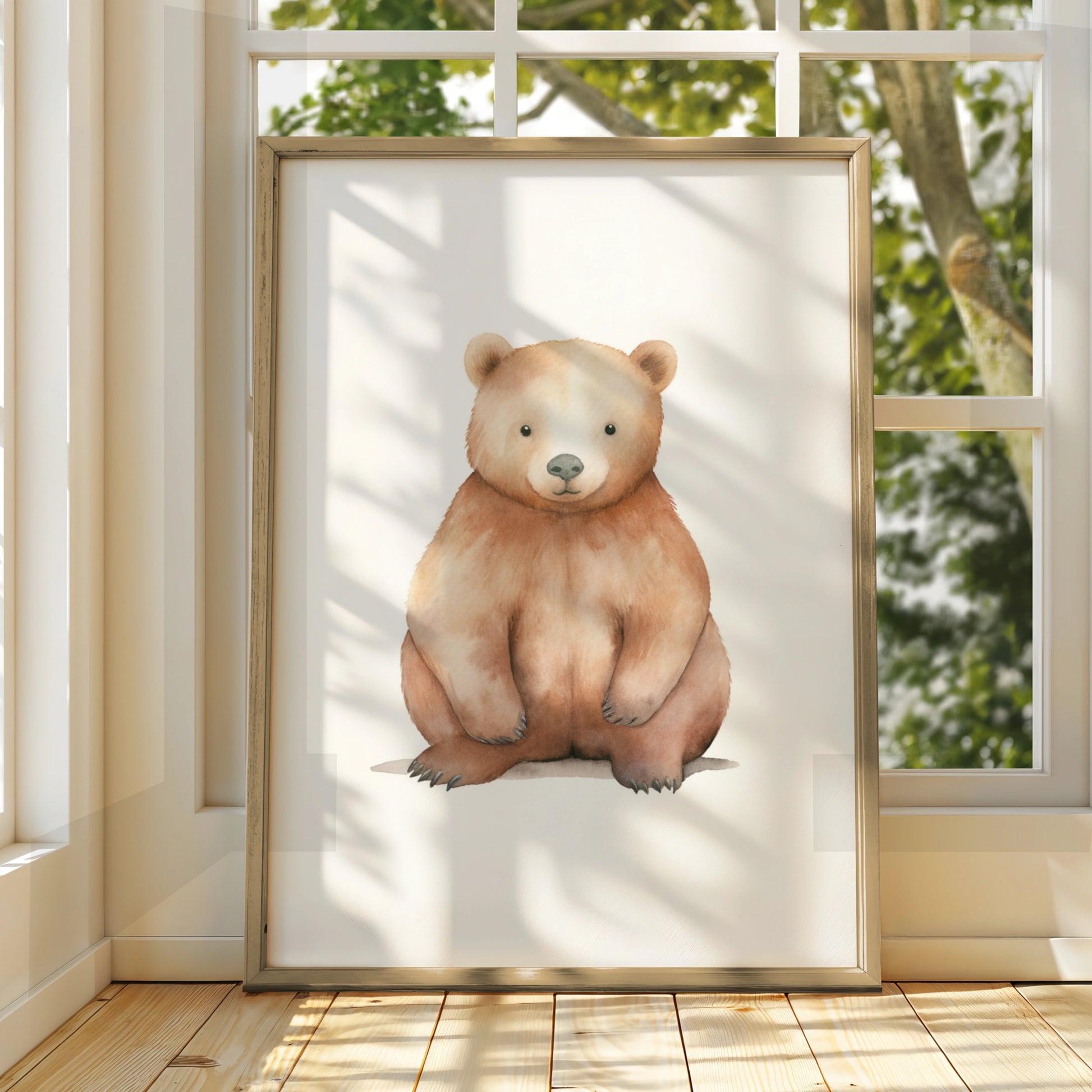 Nursery Wall Art Brown Bear Print, Watercolour Baby Bear Poster, Woodland Nursery Decor