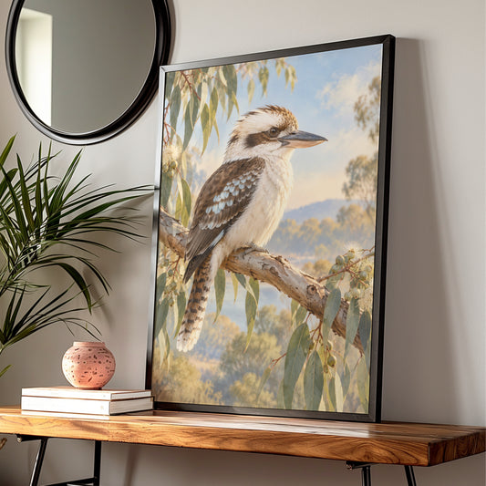 Kookaburra Wall Art, Australian Bird Print, Eucalyptus Nature Poster, Wildlife Art — Digital Download