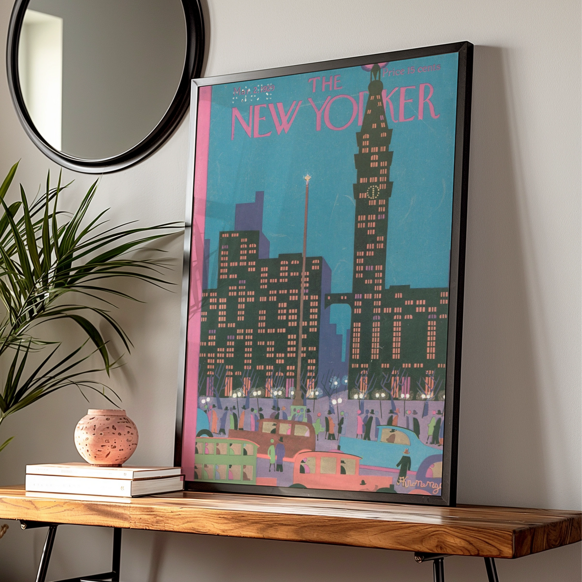New Yorker 1929 Cover Poster, Art Deco NYC Skyline, Vintage New York City Wall Art Print