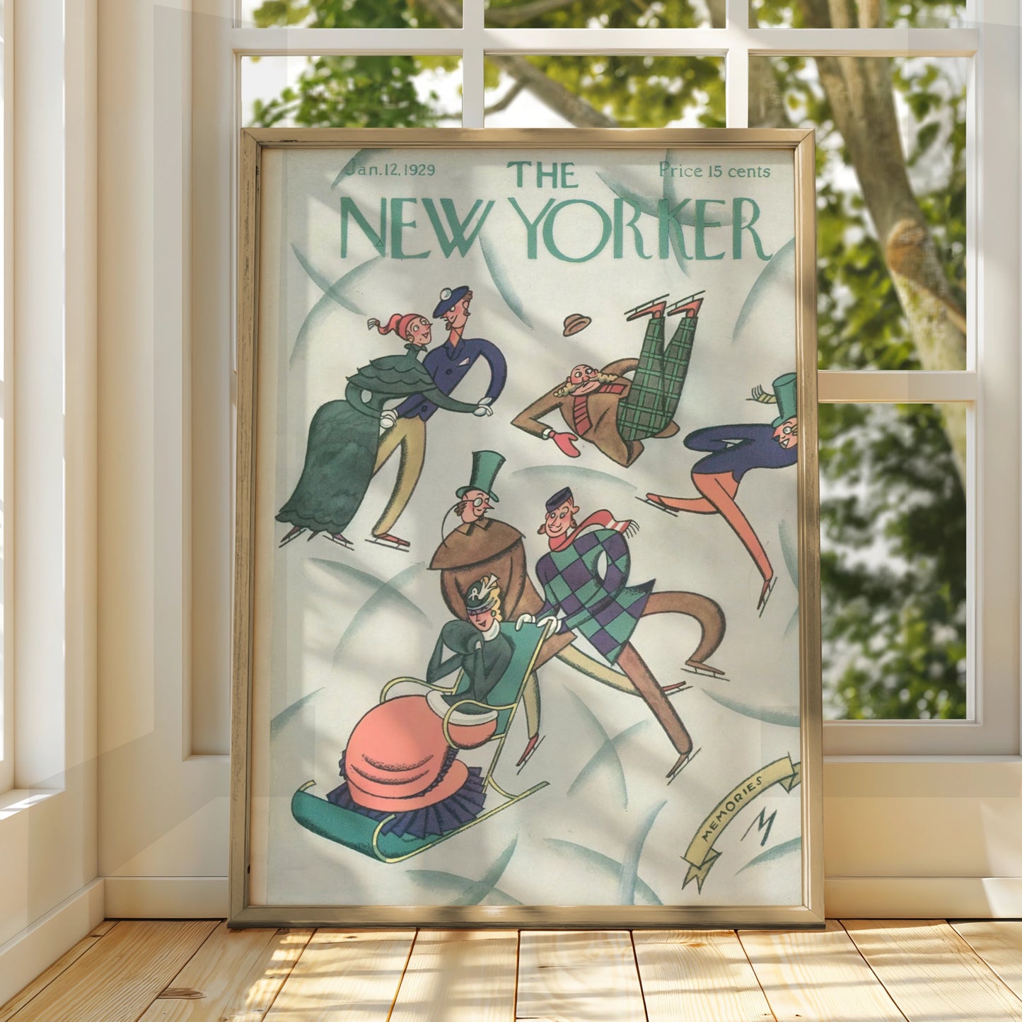 New Yorker 1929 Ice Skating Cover Poster, Vintage Winter Art Print, Retro Wall Art