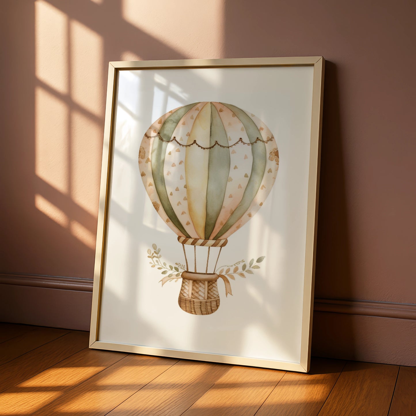 Hot Air Balloon Nursery Wall Art, Boho Baby Poster, Sage Green Neutral Decor Print
