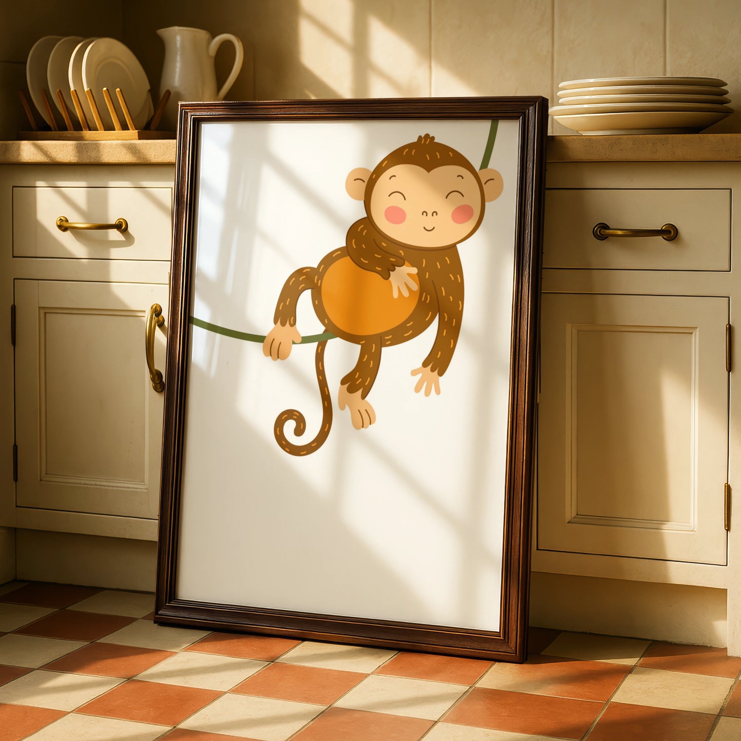 Cute Monkey Nursery Wall Art, Baby Animal Poster, Kids Room Jungle Print Decor