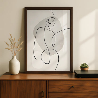Abstract Line Art Figure Print, Monochrome Wall Art, Minimalist Black White Poster, Modern Neutral