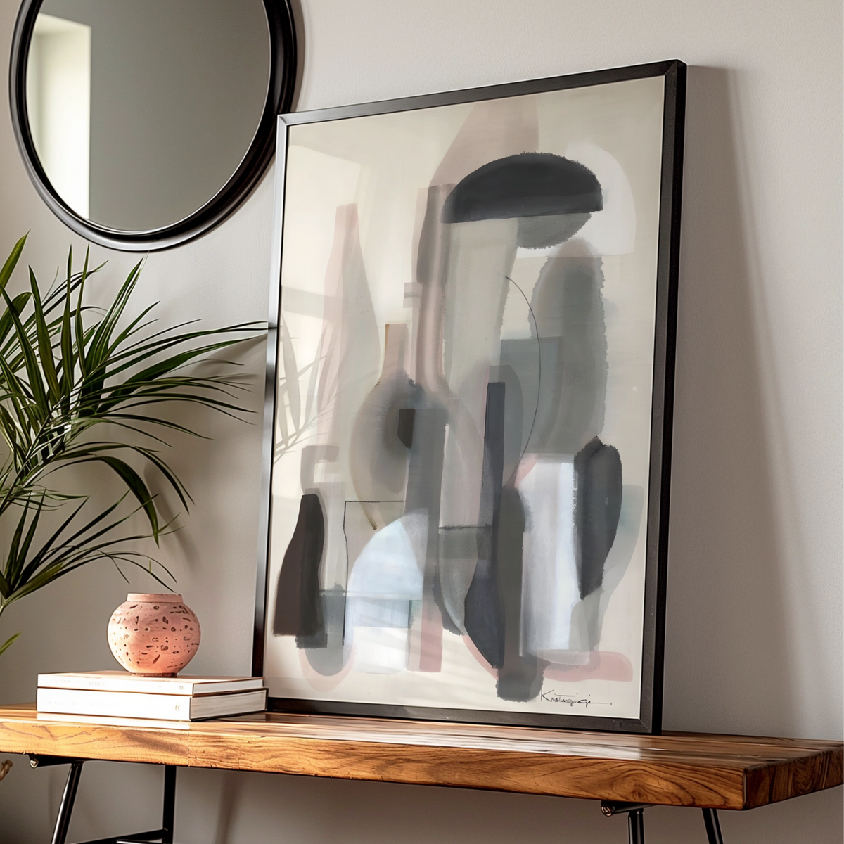 Modern Monochrome Abstract Art Print, Neutral Grey Black Shapes, Contemporary Wall Poster — Digital Download