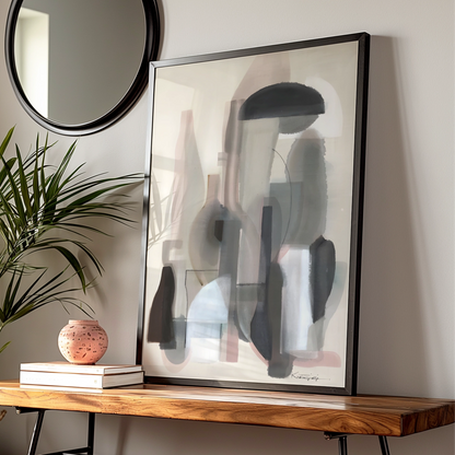 Modern Monochrome Abstract Art Print, Neutral Grey Black Shapes, Contemporary Wall Poster — Digital Download