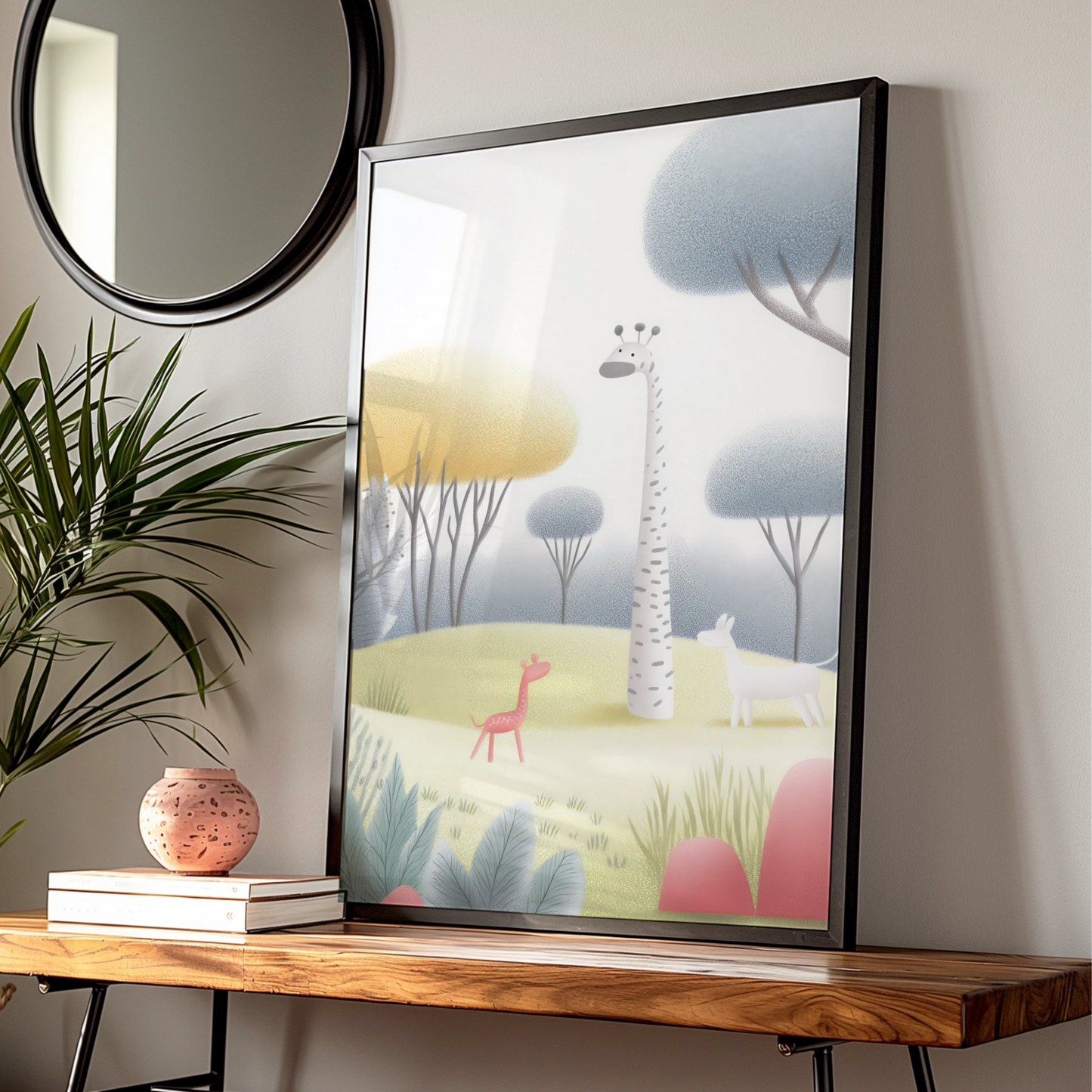Giraffe Nursery Wall Art, Pastel Safari Print, Baby Animal Poster, Kids Room Decor