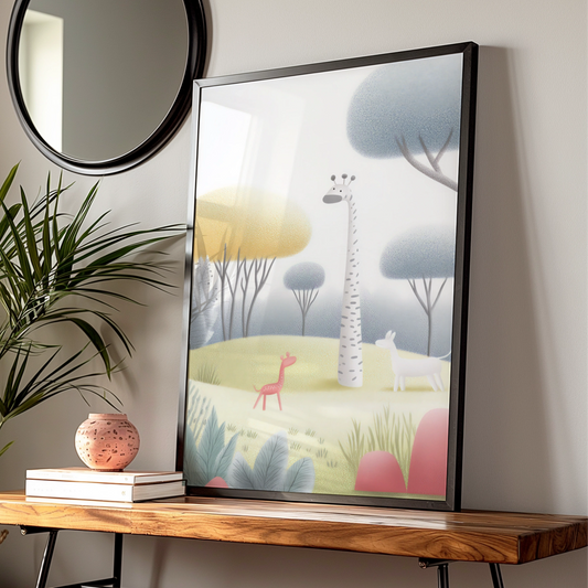 Giraffe Nursery Wall Art, Pastel Safari Print, Baby Animal Poster, Kids Room Decor
