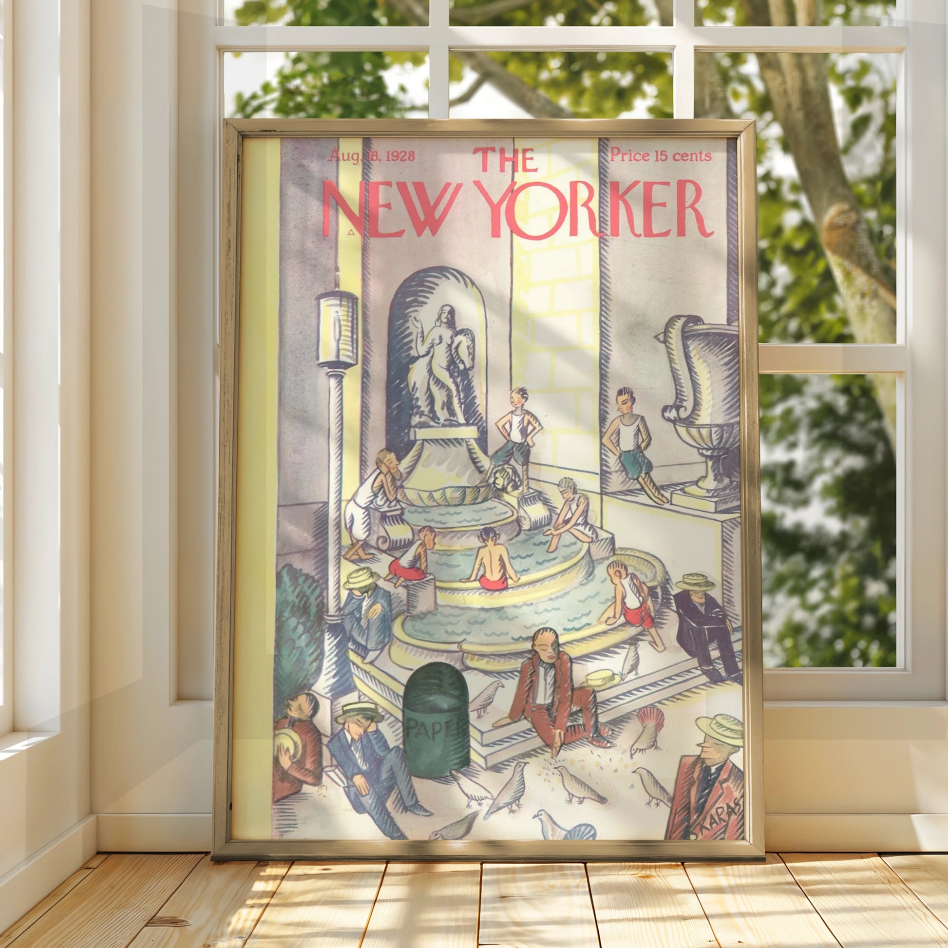 New Yorker Cover August 1928, Vintage City Fountain Art Poster, Retro Wall Art Print