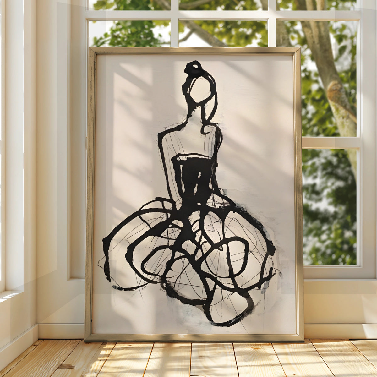 Ballerina Figure Monochrome Wall Art, Black and White Dancer Poster, Abstract Modern Print
