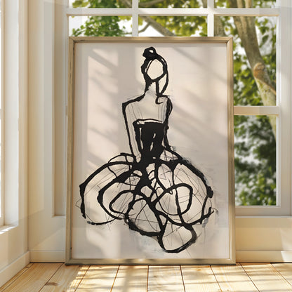 Ballerina Figure Monochrome Wall Art, Black and White Dancer Poster, Abstract Modern Print
