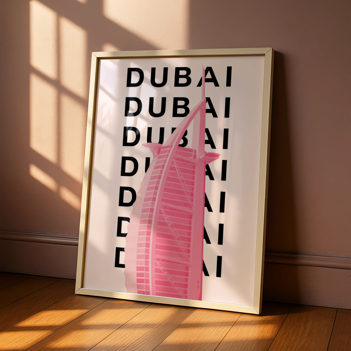Dubai Travel Poster, UAE City Wall Art, Pink Retro Print, Modern Architecture Decor
