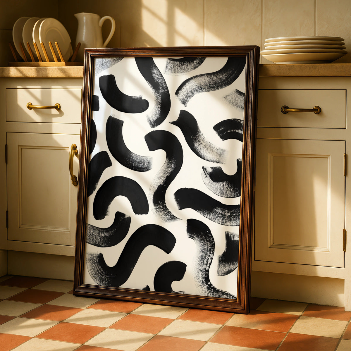 Abstract Brush Stroke Print, Monochrome Wall Art, Black and White Modern Poster