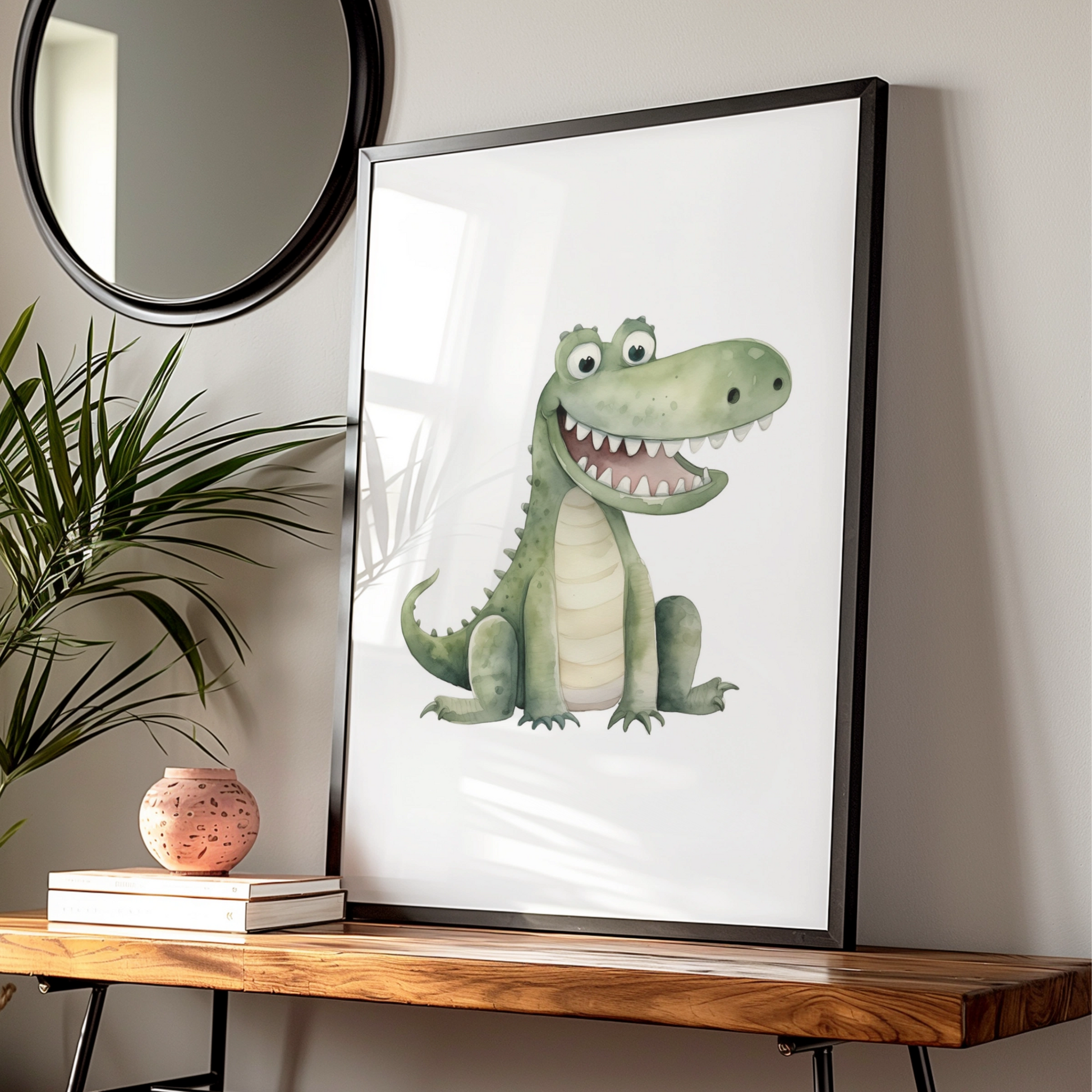Cute Crocodile Nursery Wall Art, Watercolour Animal Poster, Kids Room Decor Print