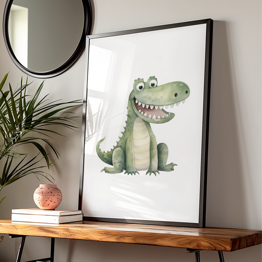 Cute Crocodile Nursery Wall Art, Watercolour Animal Poster, Kids Room Decor Print