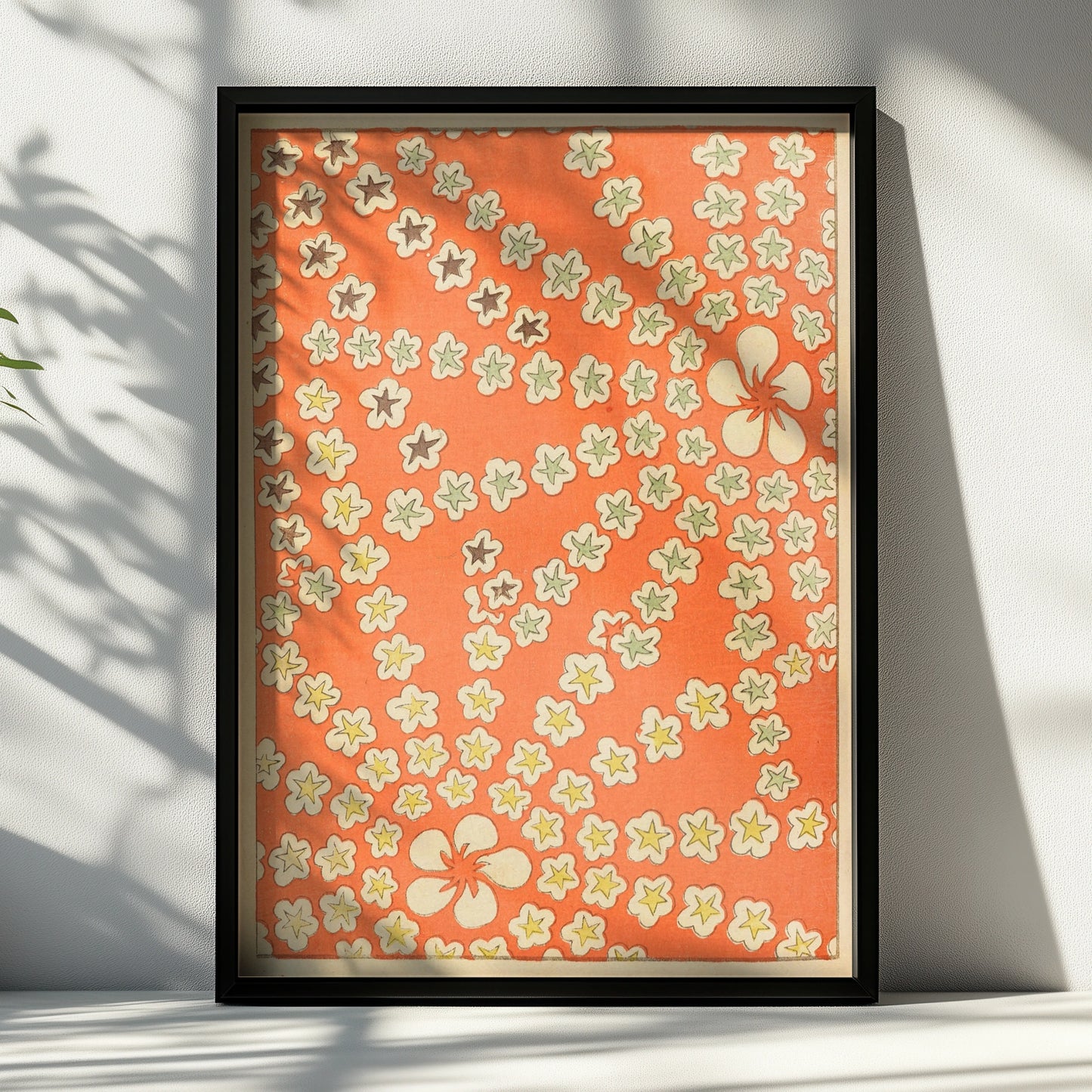 Japanese Floral Pattern Print, Vintage Woodblock Wall Art, Bijutsukai 1901 Poster – A4 Black frame