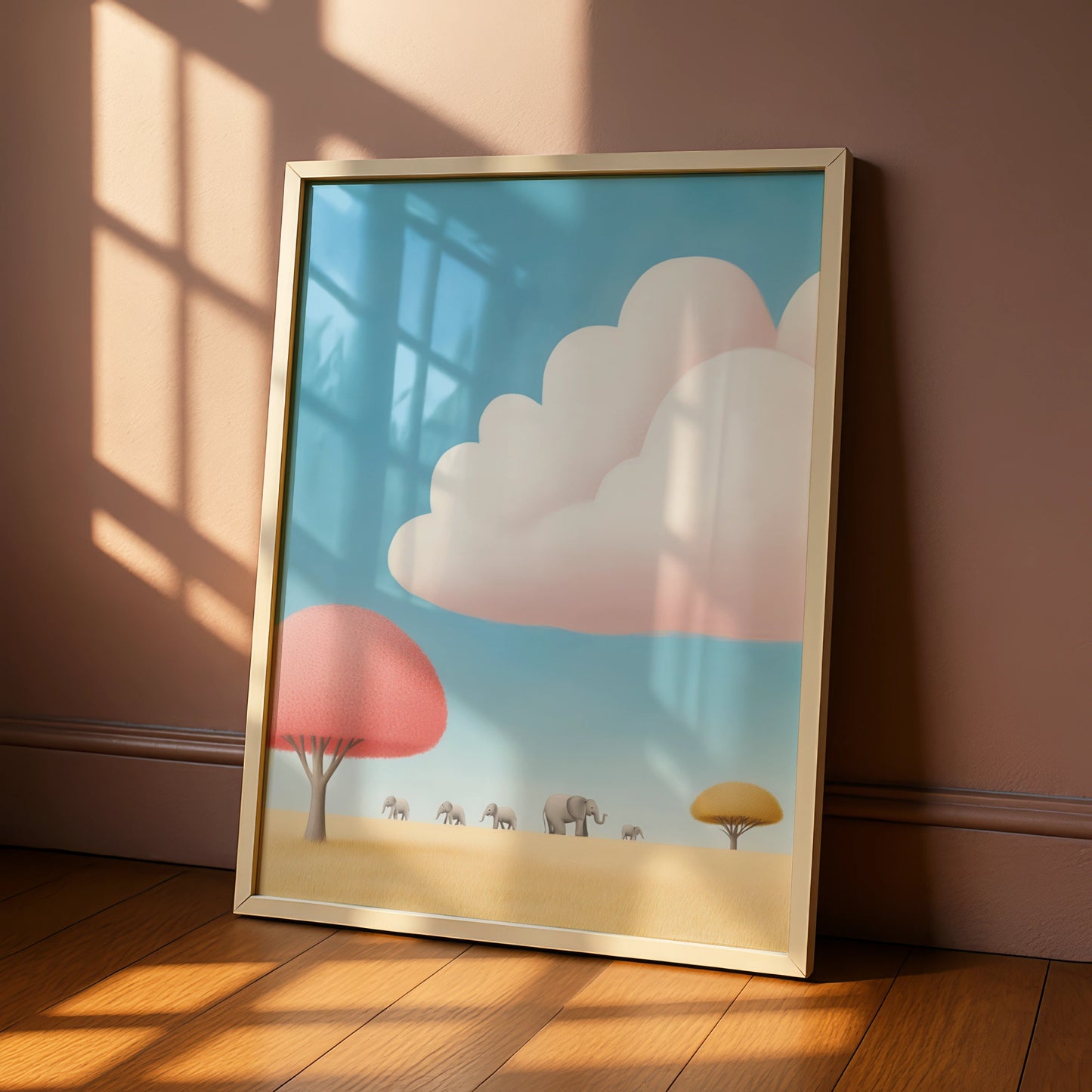 Elephant Nursery Wall Art, Pastel Safari Print, Baby Animal Poster, Kids Room Decor