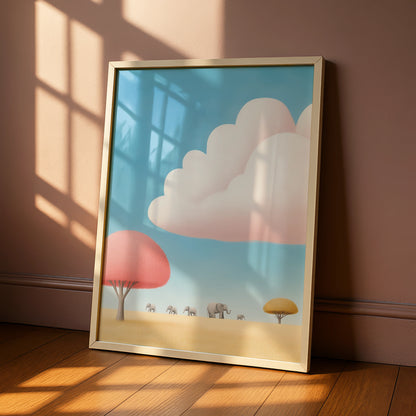 Elephant Nursery Wall Art, Pastel Safari Print, Baby Animal Poster, Kids Room Decor