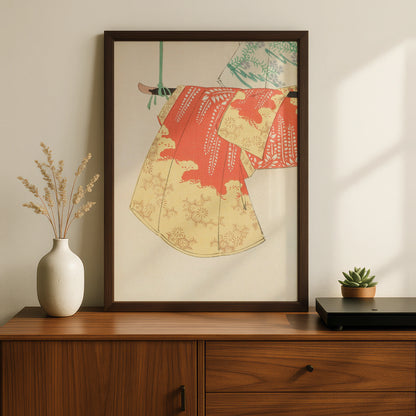 Vintage Japanese Kimono Art Print, Bijutsukai 1901 Woodblock Wall Art, Japandi Poster – A5 Black frame
