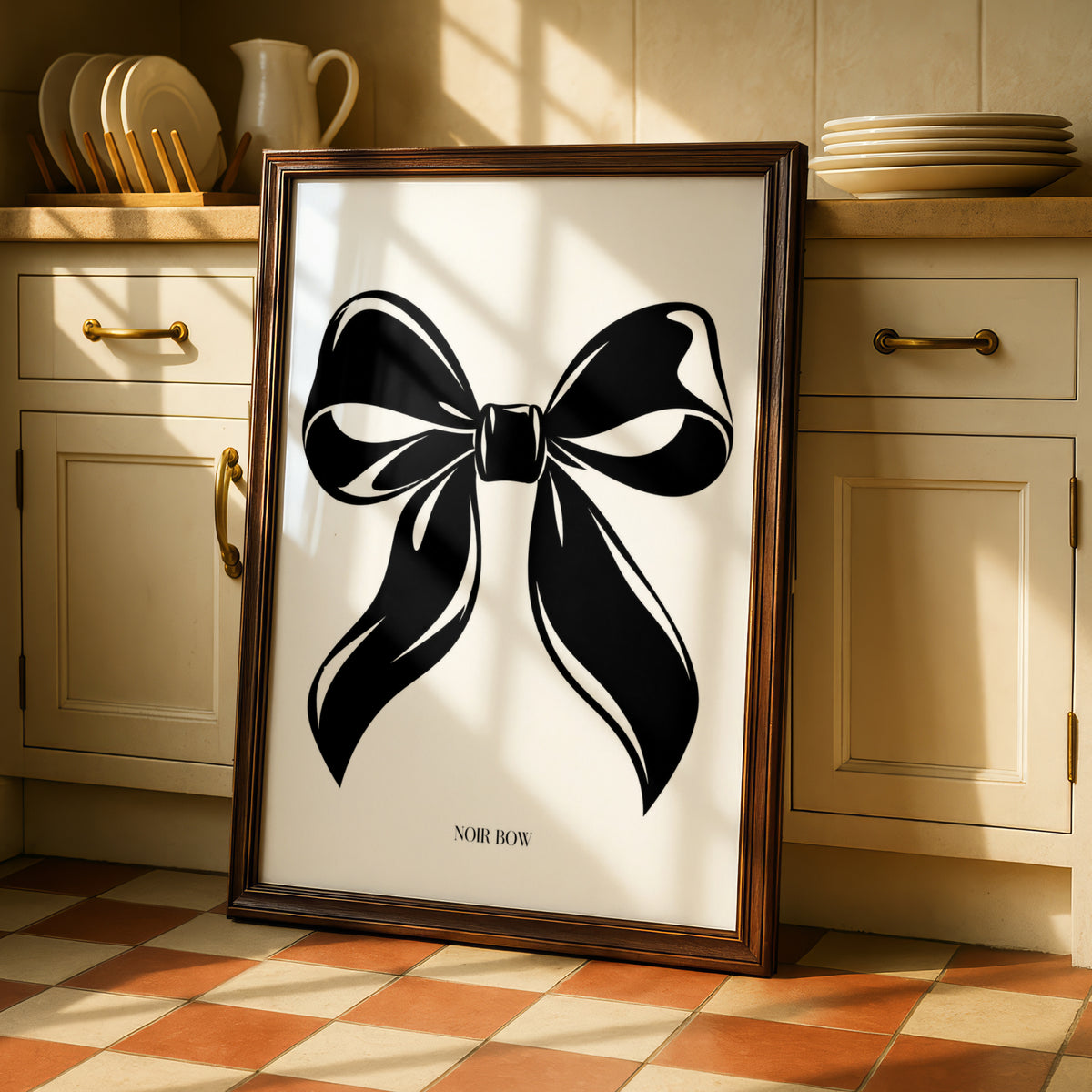 Noir Bow Print, Black and White Poster, Monochrome Wall Art, Minimalist Ribbon Decor