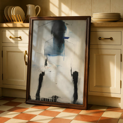 Abstract Figure Print, Monochrome Wall Art, Black White Blue Contemporary Poster, Modern Gallery