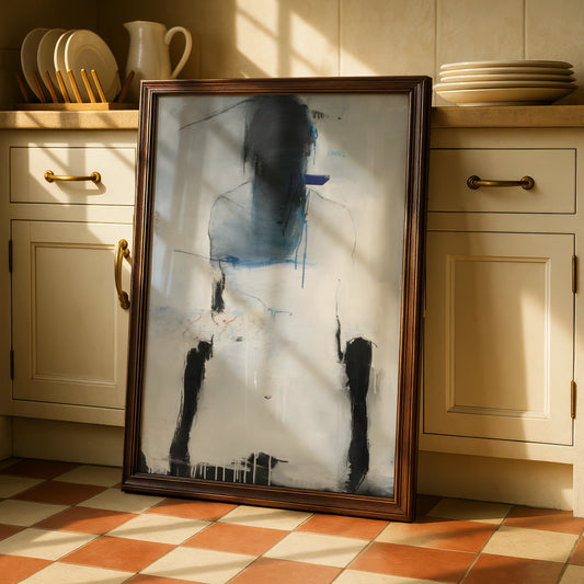 Abstract Figure Print, Monochrome Wall Art, Black White Blue Contemporary Poster, Modern Gallery