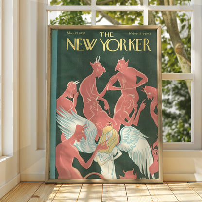 New Yorker Cover March 1927 Angel Devils Poster, Vintage Art Deco Wall Art Print