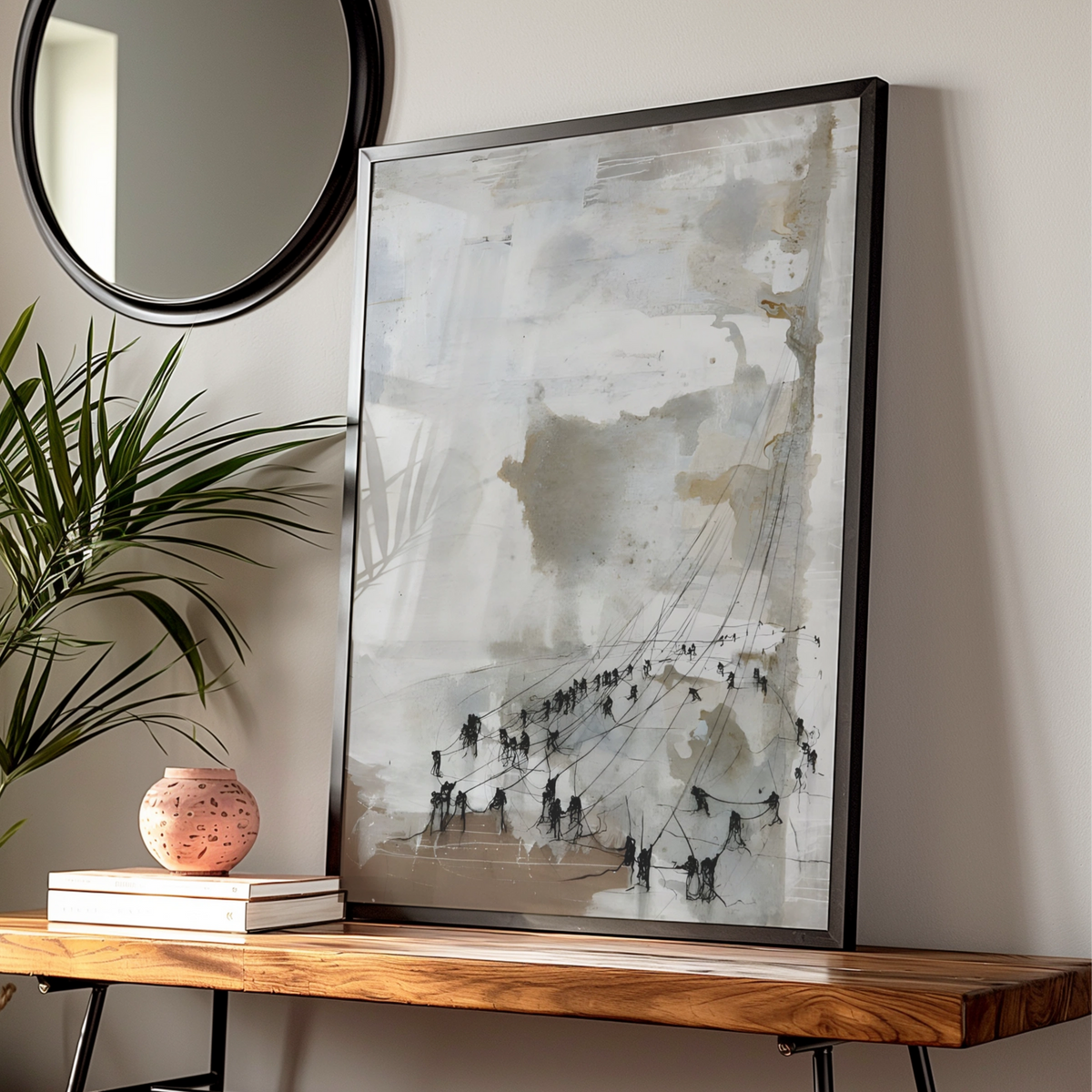 Figures on Lines Abstract Art, Monochrome Wall Art, Modern Contemporary Print, Neutral Gallery Wall