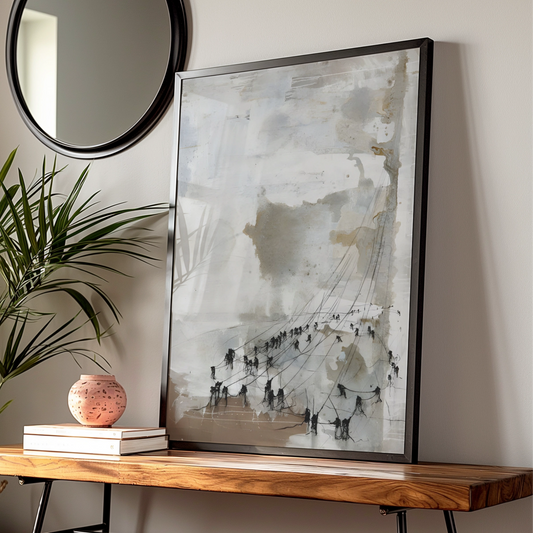 Figures on Lines Abstract Art, Monochrome Wall Art, Modern Contemporary Print, Neutral Gallery Wall — Digital Download