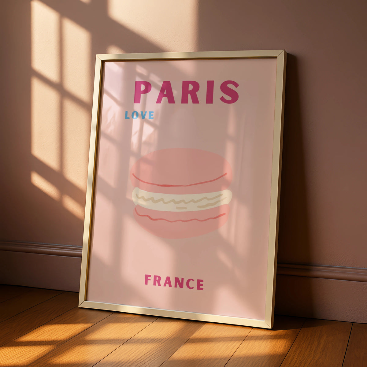 Paris France Travel Poster, French Macaron Wall Art, Retro Pink Paris Print, Kitchen Decor