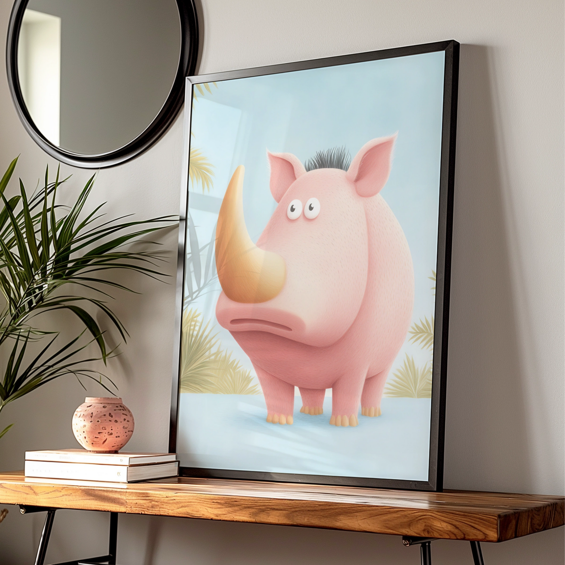 Cute Rhino Nursery Wall Art, Pink Rhinoceros Print, Safari Animal Poster for Kids Room