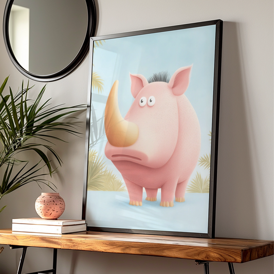 Cute Rhino Nursery Wall Art, Pink Rhinoceros Print, Safari Animal Poster for Kids Room